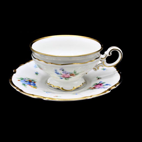 Vintage Hutschenreuther LHS Gelb Teacup Saucer Set German Floral & Gold Design - Picture 2 of 7